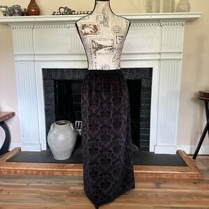 Y2K Limited Too Black Velvet Flocked Fringe Maxi Skirt Goth Grunge Holiday  Sz S